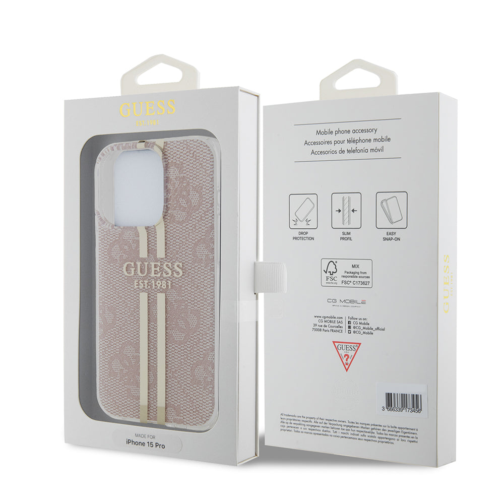 Étui pour Apple iPhone 15 Pro, Guess, IML 4G Gold Stripe, Rose
