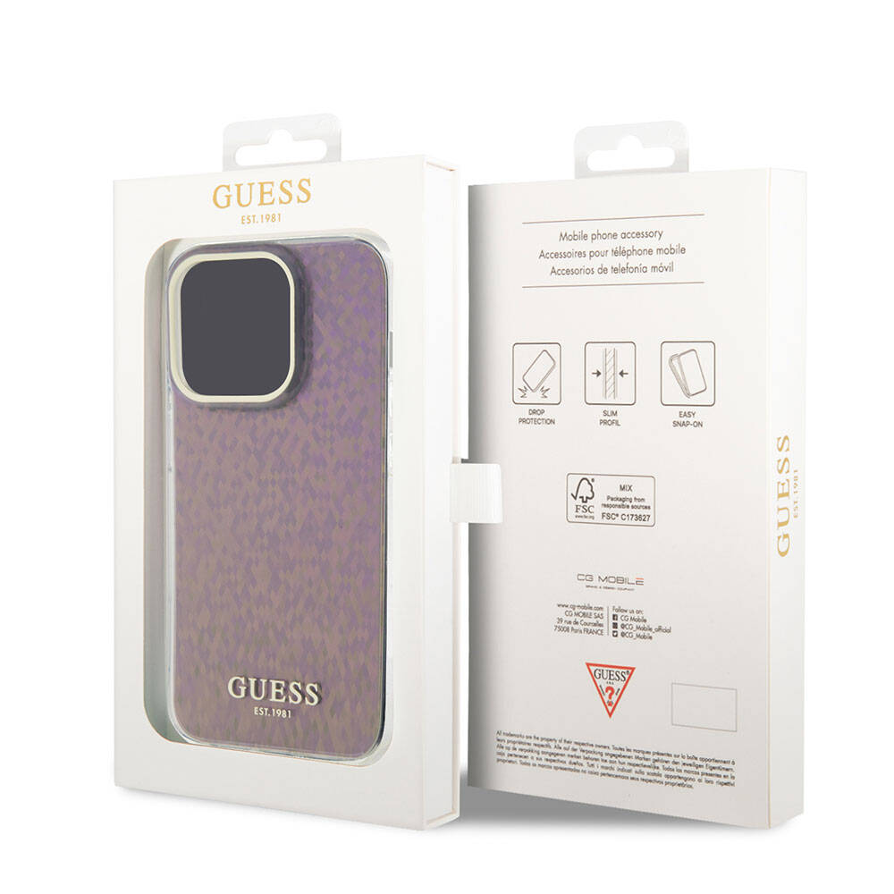 Hülle für Apple iPhone 15 Pro, Guess, IML Faceted Mirror Disco Iridescent, Rosa