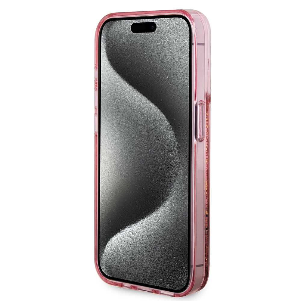 Étui pour Apple iPhone 15 Pro, Guess, Liquid Glitter Gold Stripes, Rose