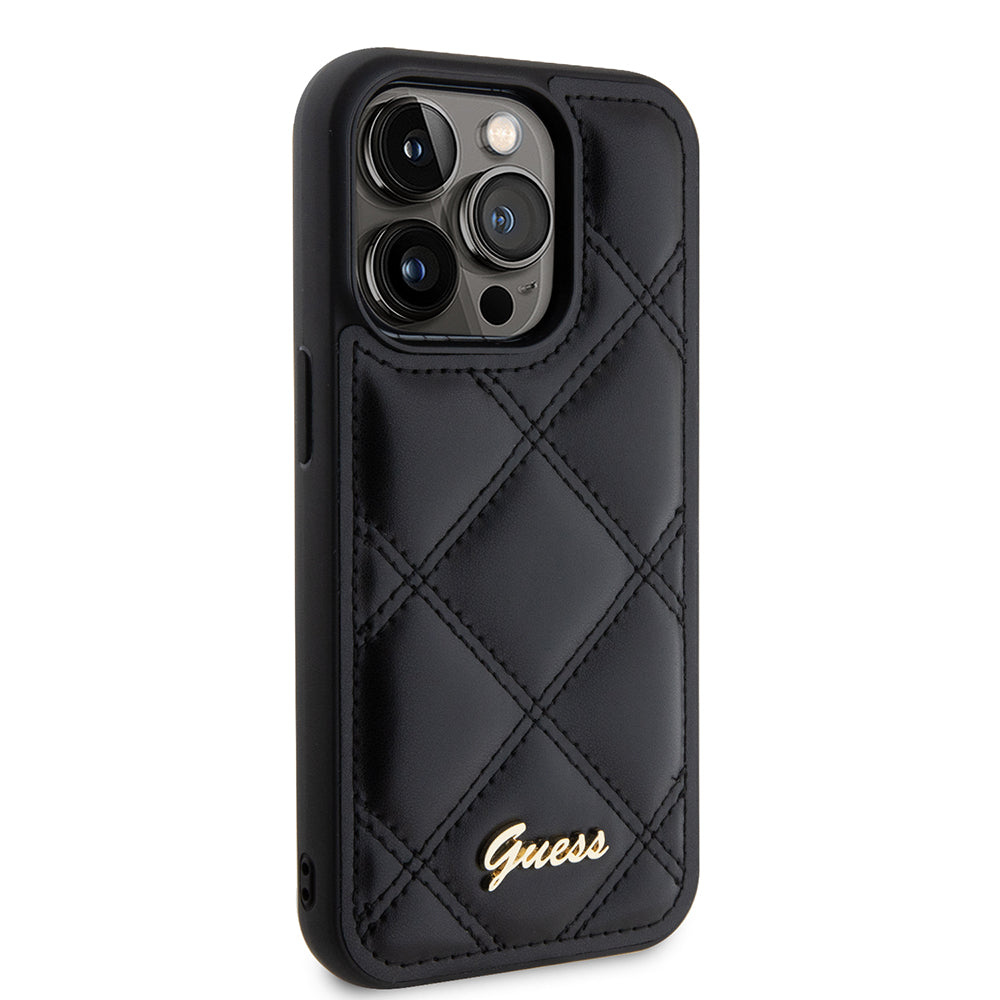 Hülle für Apple iPhone 15 Pro, Guess, Quilted Metal Logo, Schwarz