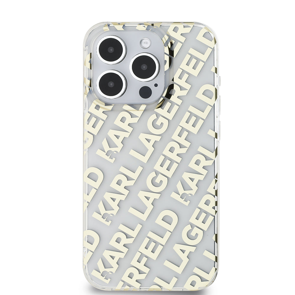 Housse pour Apple iPhone 15 Pro, Karl Lagerfeld, IML Electroplated Repeated Logo, Dorée