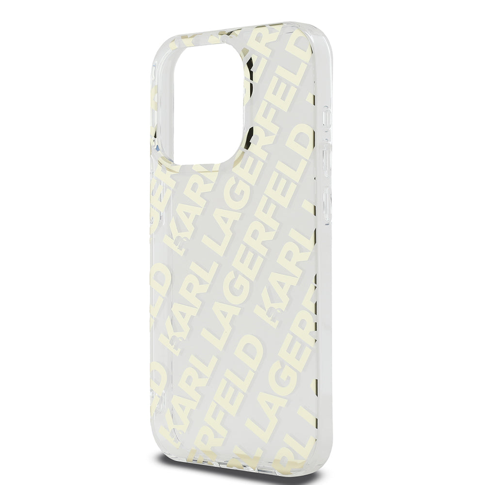 Case for Apple iPhone 15 Pro, Karl Lagerfeld, IML Luxury Monogram KL Pattern with Strap, Black