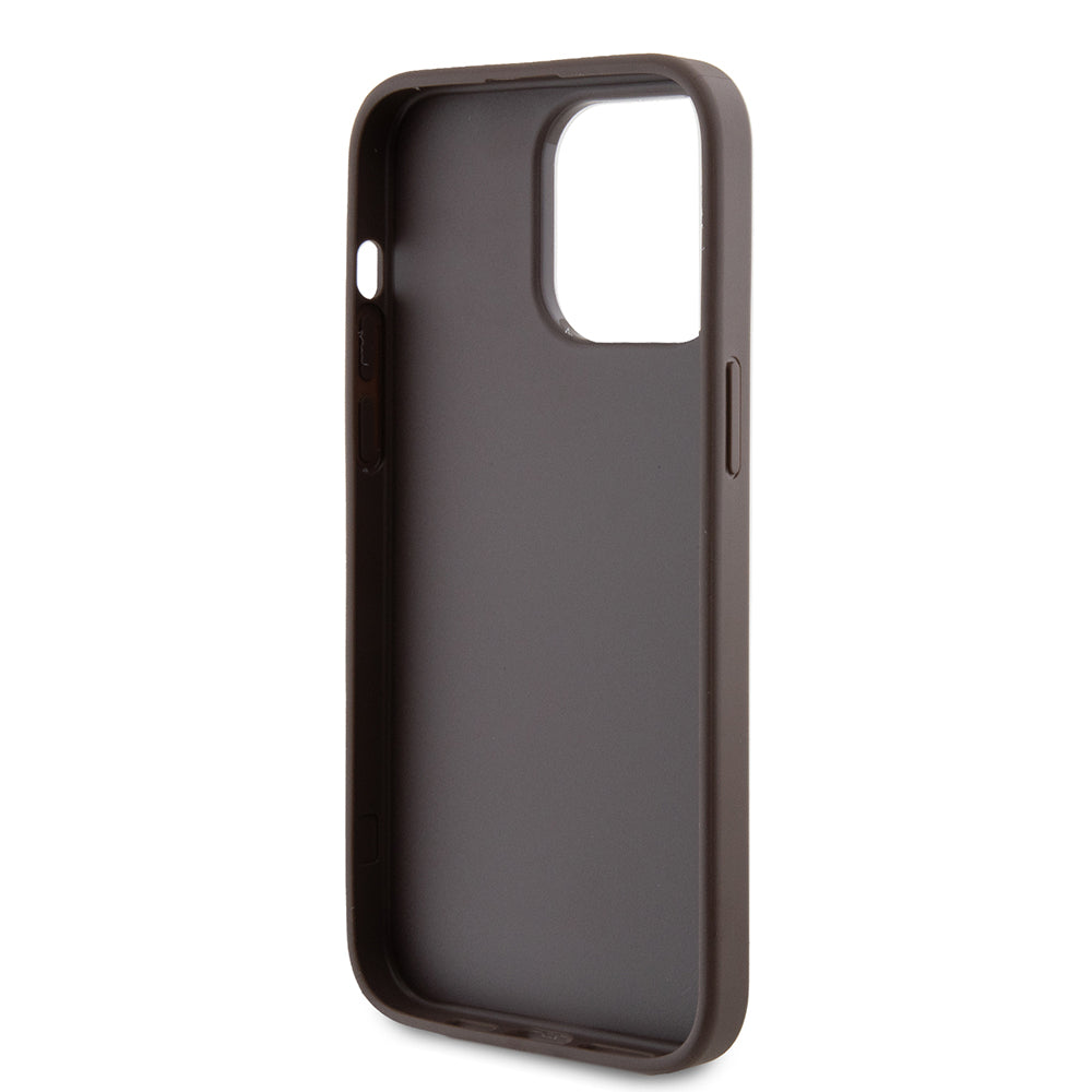 Housse pour Apple iPhone 15 Pro Max, Guess, Logo Métal Or 4G, Marron