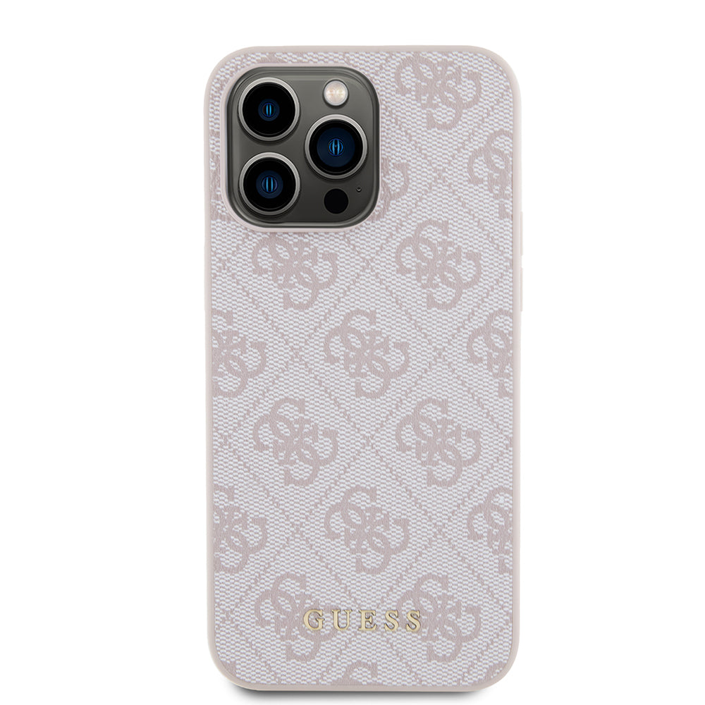 Étui pour Apple iPhone 15 Pro Max, Guess, logo métallique doré 4G, rose.