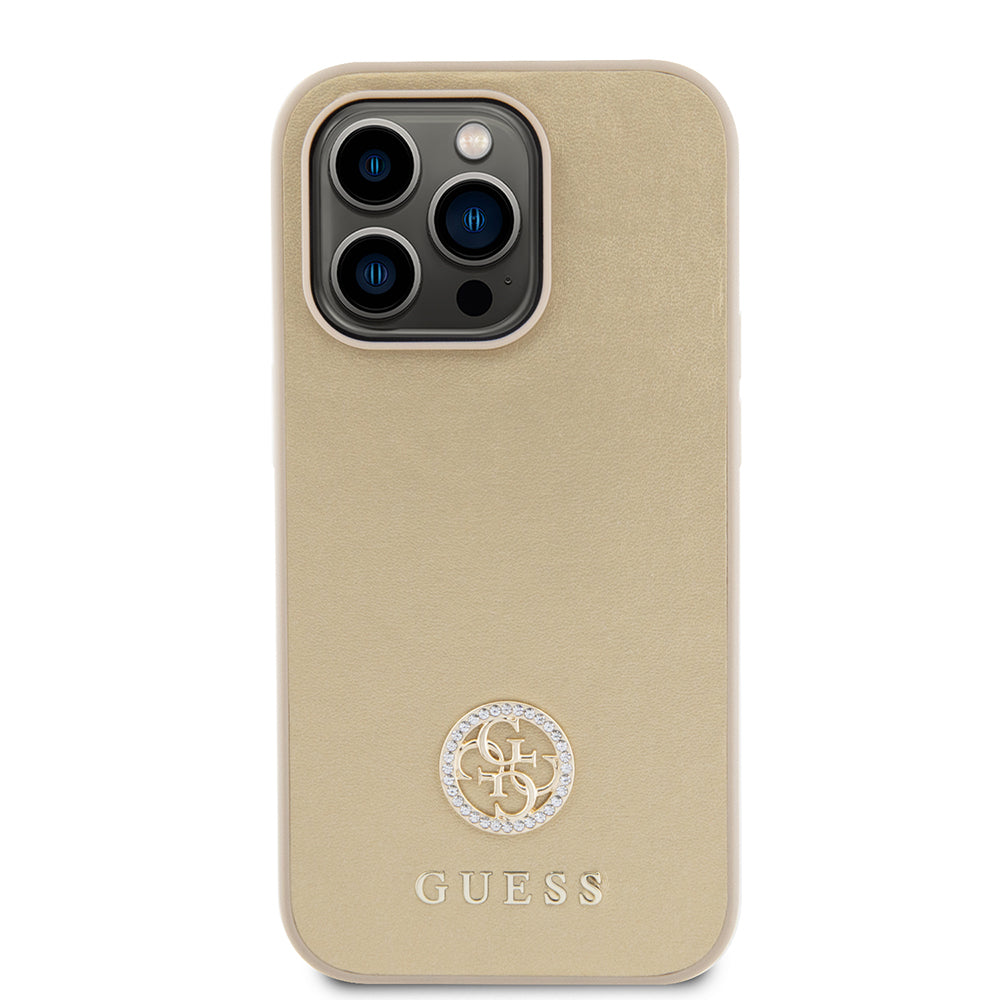 Étui pour Apple iPhone 15 Pro Max, Guess, Logo Métal Strass 4G, Doré
