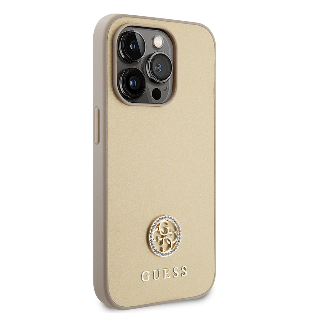 Étui pour Apple iPhone 15 Pro Max, Guess, Logo Métal Strass 4G, Doré