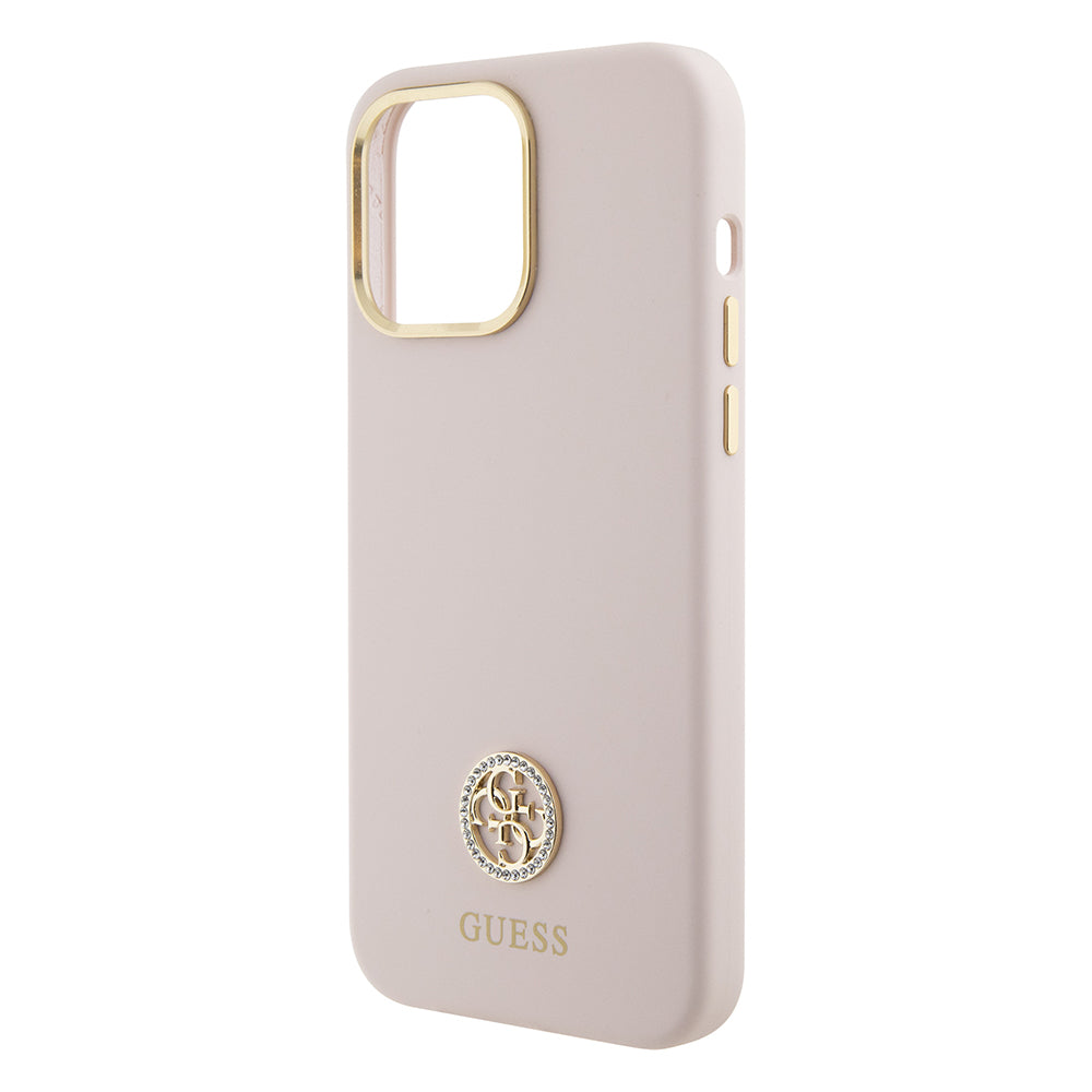 Étui pour Apple iPhone 15 Pro Max, Guess, Logo Métal Strass 4G, Rose