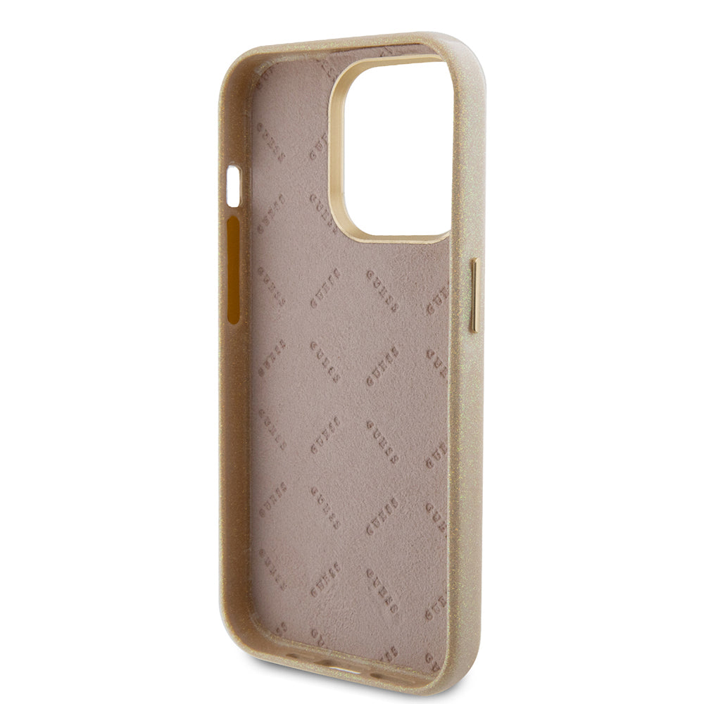 Étui pour Apple iPhone 15 Pro Max, Guess, Glitter Glossy Script, Beige