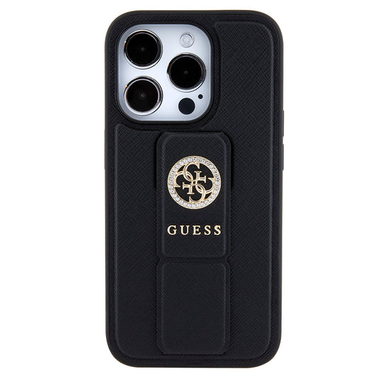 Étui pour Apple iPhone 15 Pro Max, Guess, Grip Stand 4G Saffiano Strass, Noir