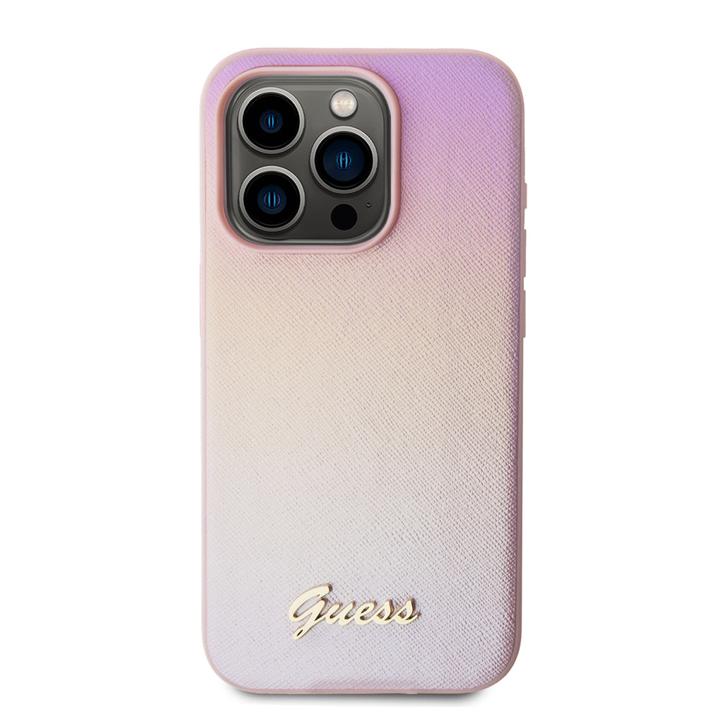 Étui pour Apple iPhone 15 Pro Max, Guess, Iridescent Metal Script, Rose