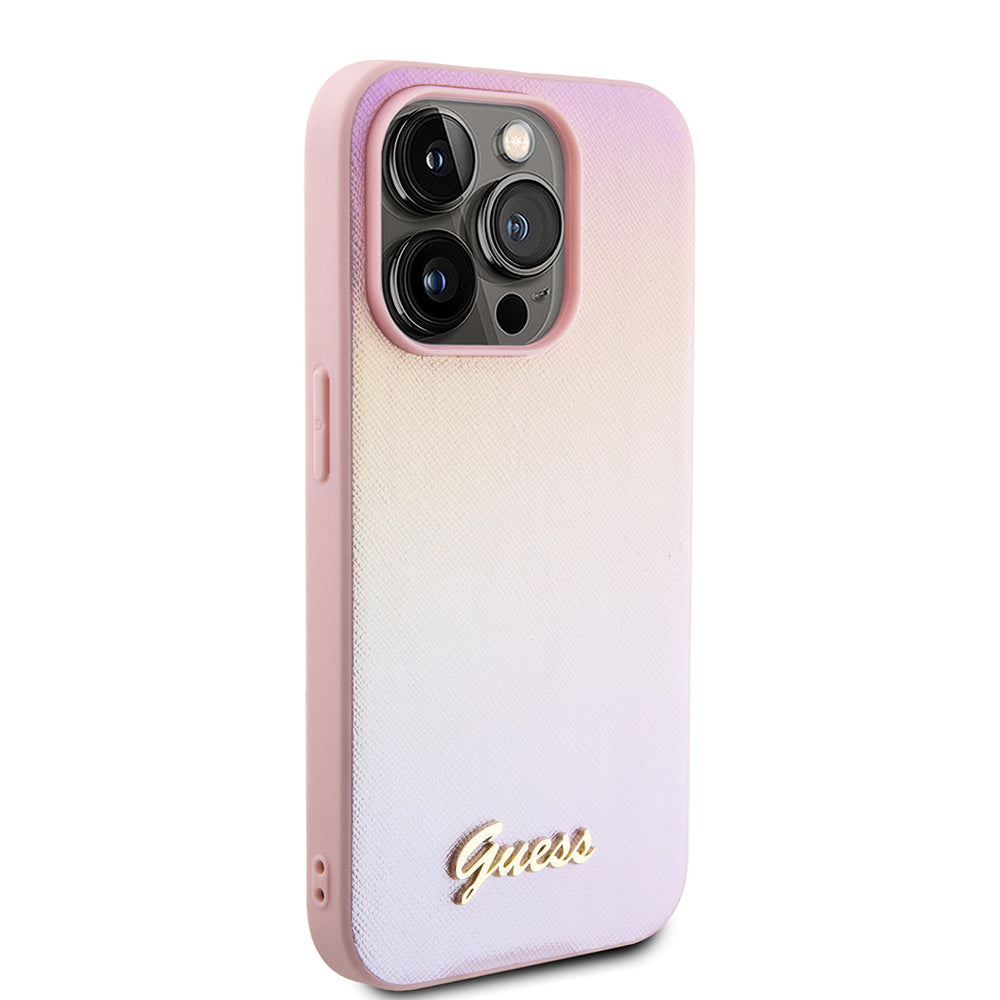 Étui pour Apple iPhone 15 Pro Max, Guess, Iridescent Metal Script, Rose