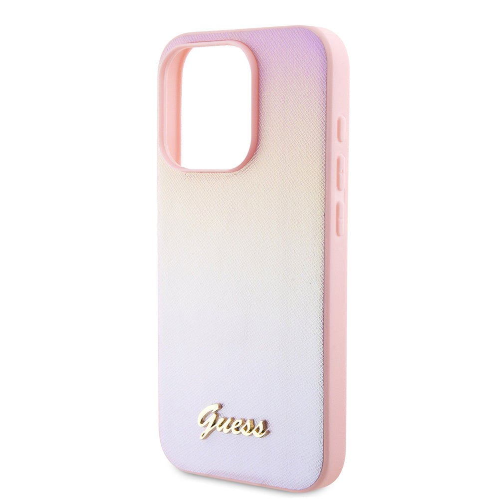 Étui pour Apple iPhone 15 Pro Max, Guess, Iridescent Metal Script, Rose