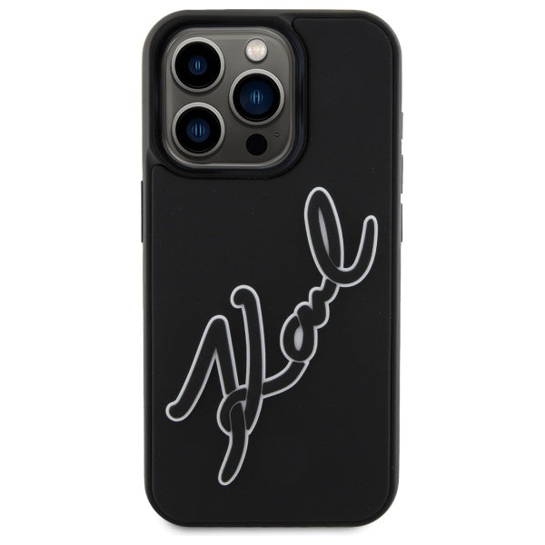 Étui pour Apple iPhone 15 Pro Max, Karl Lagerfeld, Signature en Caoutchouc 3D, Noir