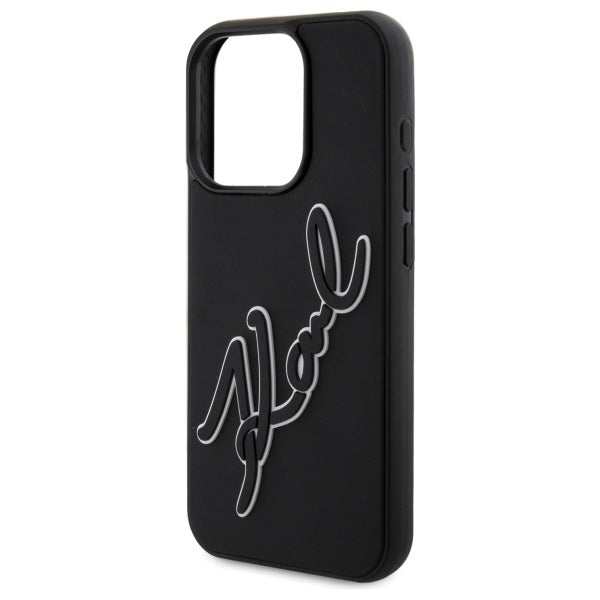 Étui pour Apple iPhone 15 Pro Max, Karl Lagerfeld, Signature en Caoutchouc 3D, Noir
