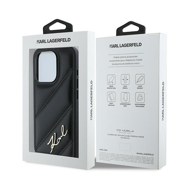 Hülle für Apple iPhone 15 Pro Max, Karl Lagerfeld, Diagonal Quilted Script, Schwarz