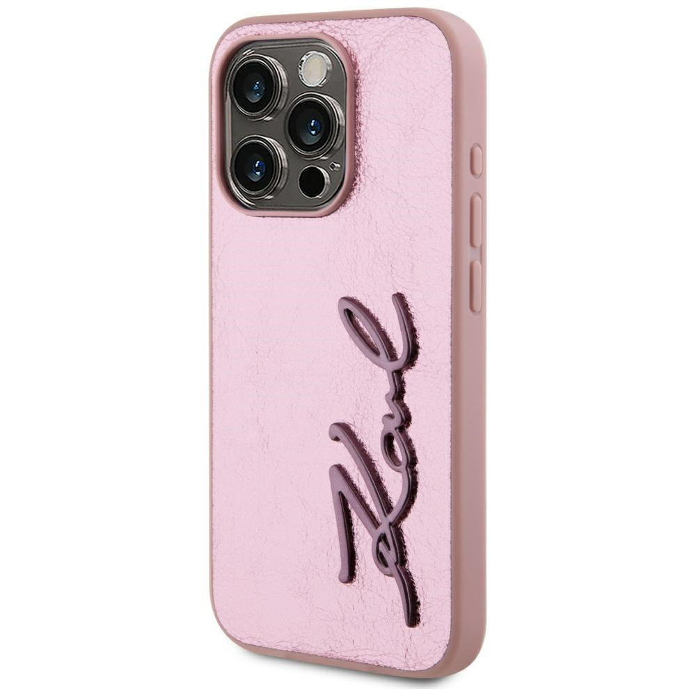 Étui pour Apple iPhone 15 Pro Max, Karl Lagerfeld, Metal Signature, Rose