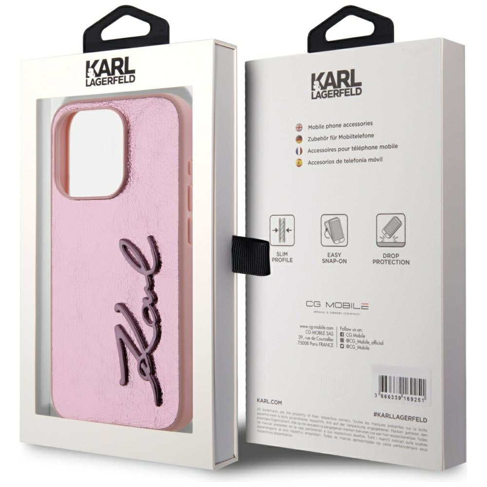 Étui pour Apple iPhone 15 Pro Max, Karl Lagerfeld, Metal Signature, Rose