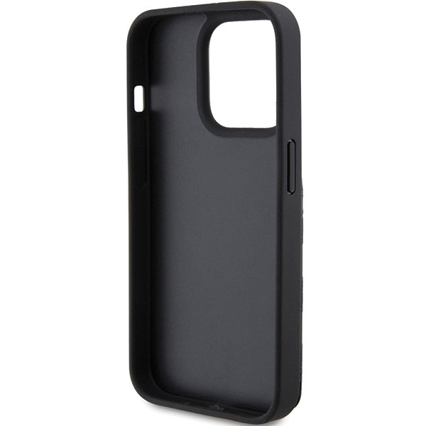 Hülle für Apple iPhone 15 Pro Max, Karl Lagerfeld, Saffiano Kartenfächer und Ständer Monogram Ikonik Karl, Schwarz