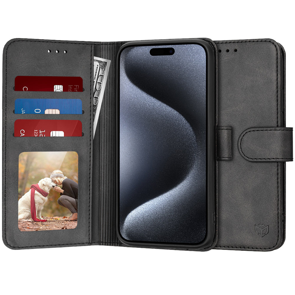 Coque pour Apple iPhone 15 Pro, Techsuit, Diary Book, Noire