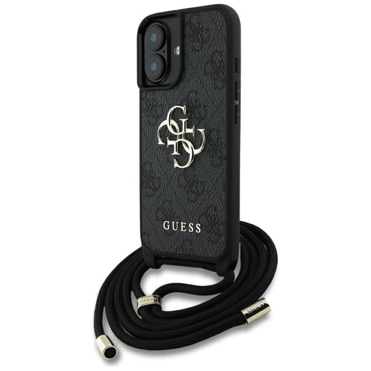 Étui pour Apple iPhone 16, Guess, 4G CBDY Grand Logo avec Bandoulière, Noir