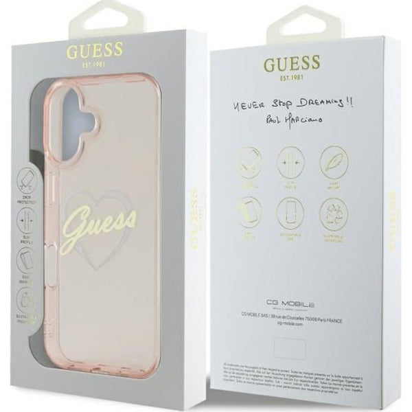 Étui pour Apple iPhone 16, Guess, IML Heart, Rose