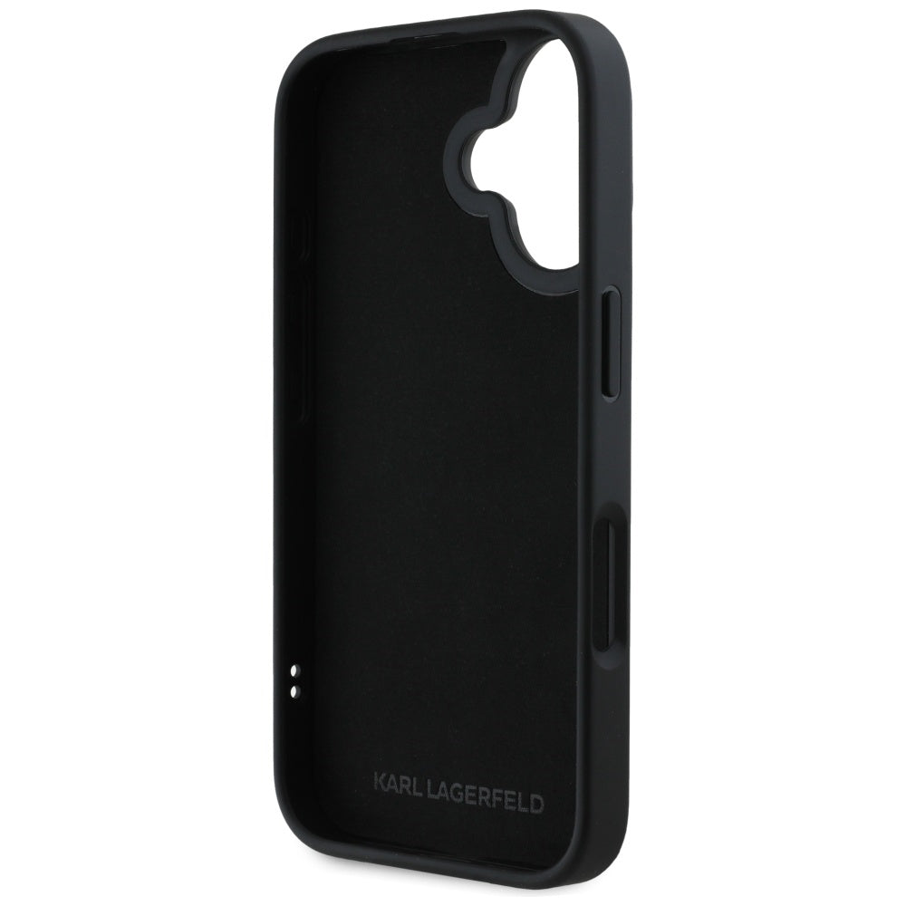 Étui pour Apple iPhone 16, Karl Lagerfeld, 3D Rubber Karl & Choupette, Noir