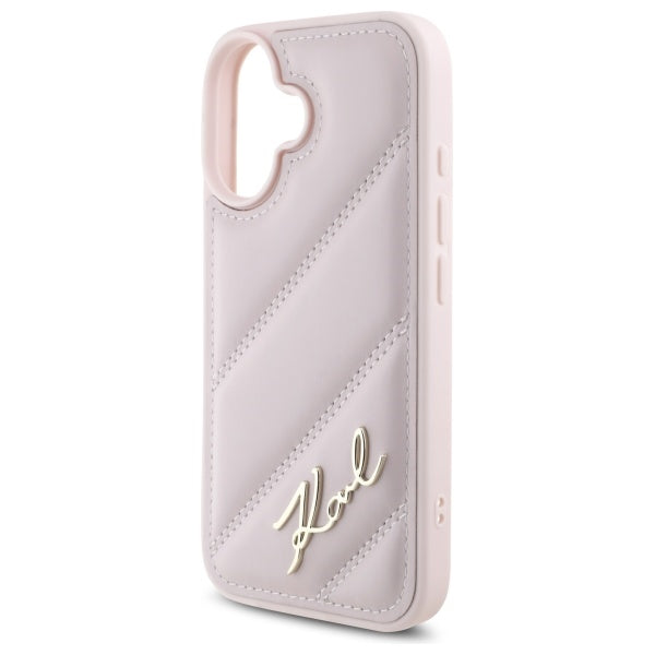 Hülle für Apple iPhone 16, Karl Lagerfeld, Diagonal Quilted Script, Rosa