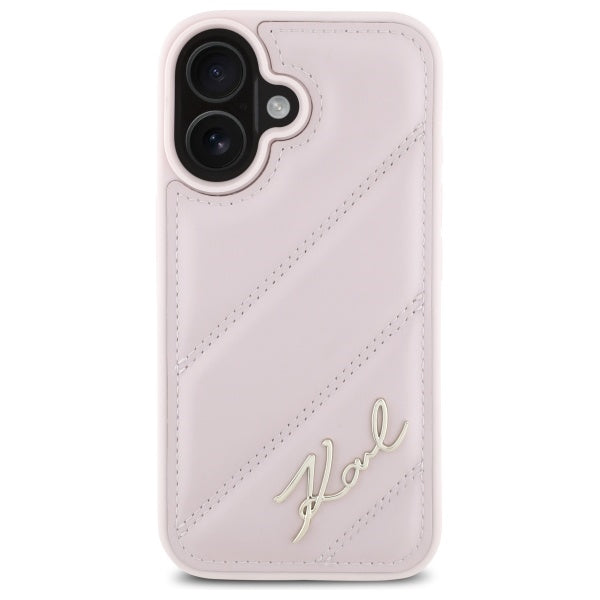 Hülle für Apple iPhone 16, Karl Lagerfeld, Diagonal Quilted Script, Rosa
