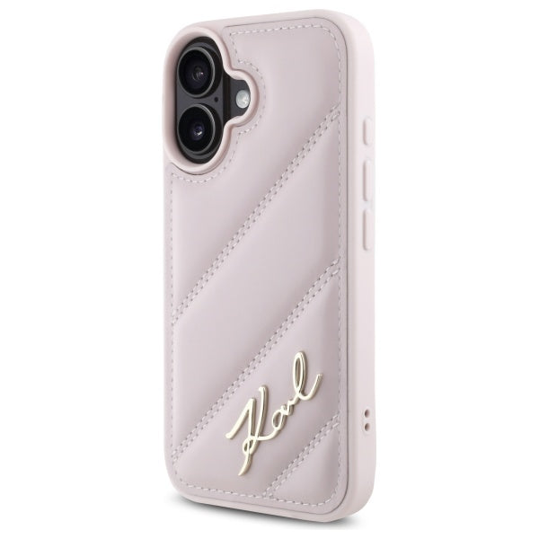 Hülle für Apple iPhone 16, Karl Lagerfeld, Diagonal Quilted Script, Rosa