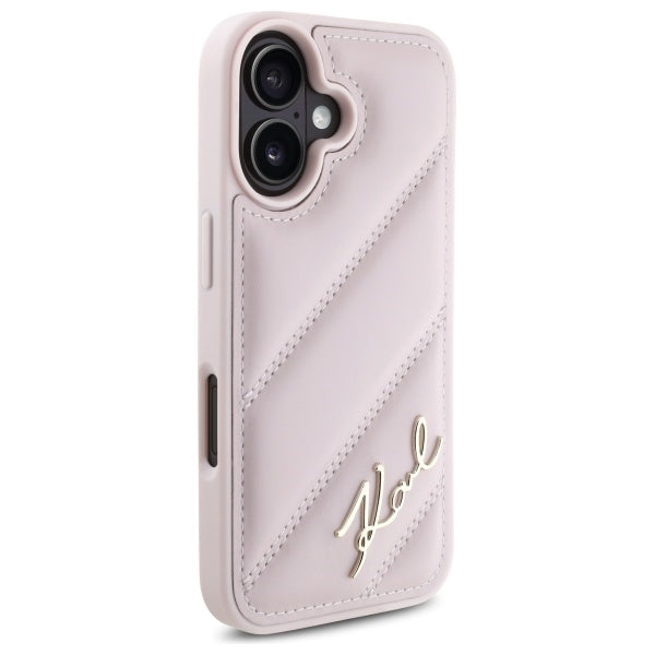 Hülle für Apple iPhone 16, Karl Lagerfeld, Diagonal Quilted Script, Rosa