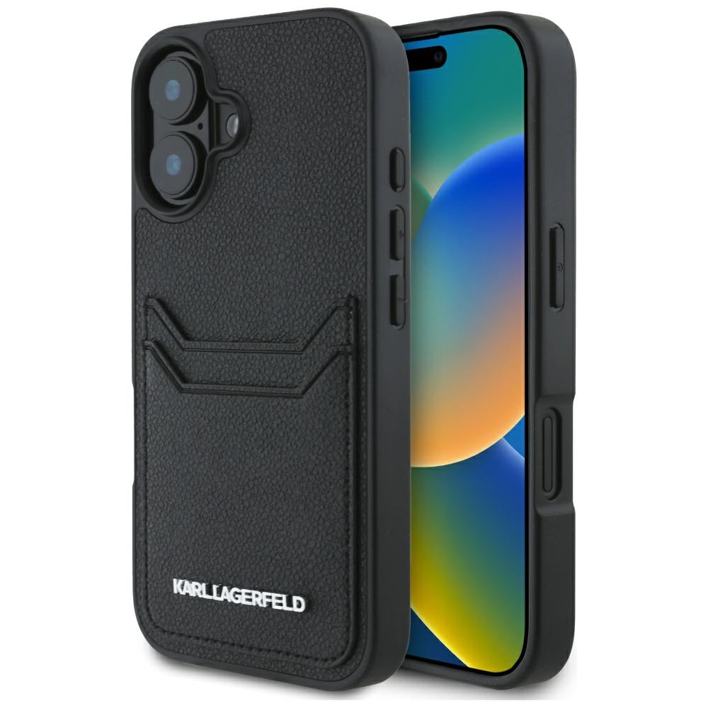 Étui pour Apple iPhone 16, Karl Lagerfeld, Grained Cardslots, Noir
