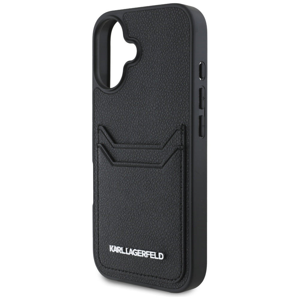 Étui pour Apple iPhone 16, Karl Lagerfeld, Grained Cardslots, Noir