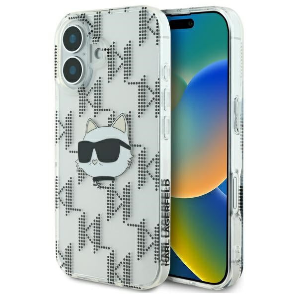 Hülle für Apple iPhone 16, Karl Lagerfeld, IML Luxury Electroplated Choupette's Head, Transparent