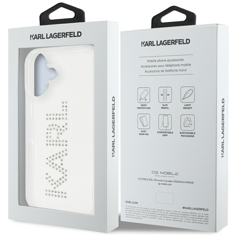 Hülle für Apple iPhone 16, Karl Lagerfeld, IML Rhinestones Transparent Logo, Transparent