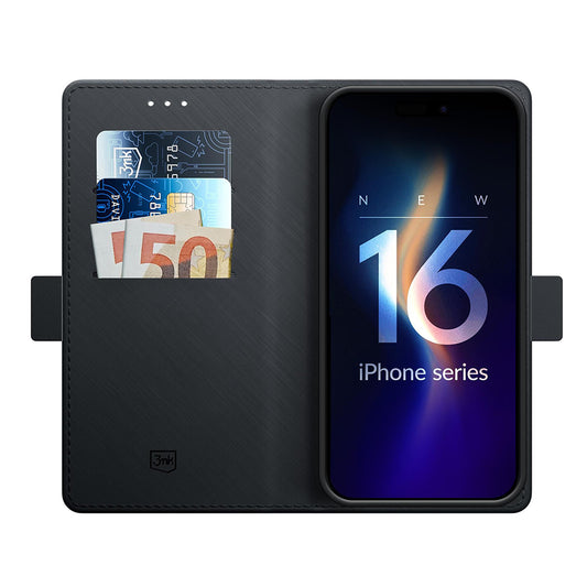 Coque pour Apple iPhone 16 Pro, 3MK, Portefeuille, Noire