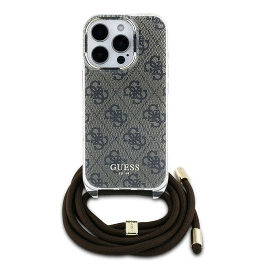 Étui pour Apple iPhone 16 Pro, Guess, Crossbody Cord 4G Print, Marron