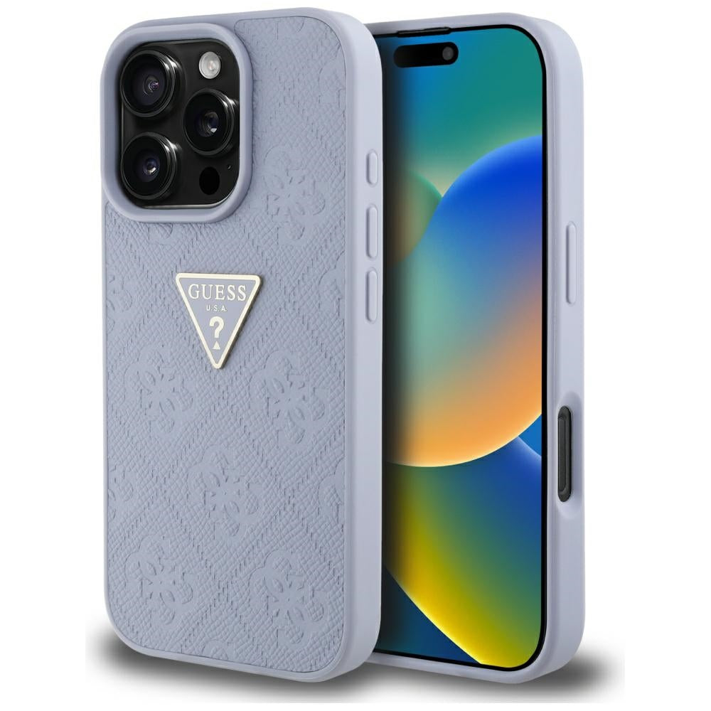 Case for Apple iPhone 16 Pro, Guess, Hot Stamp 4G Pattern Triangle Logo, Light Purple