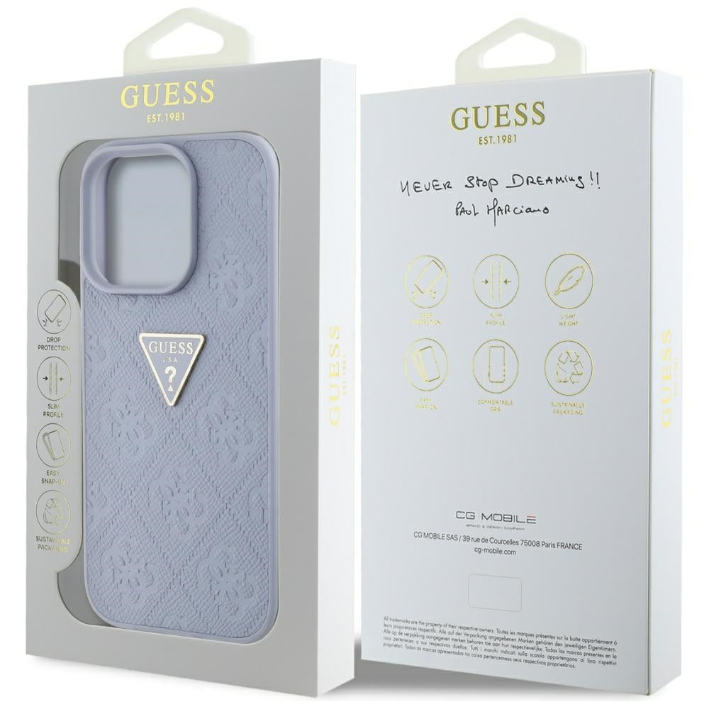 Case for Apple iPhone 16 Pro, Guess, Hot Stamp 4G Pattern Triangle Logo, Light Purple