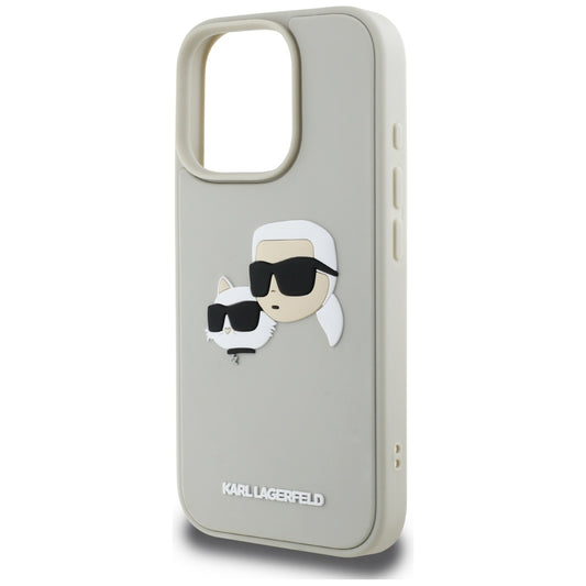 Hülle für Apple iPhone 16 Pro, Karl Lagerfeld, 3D Rubber Karl & Choupette, Beige