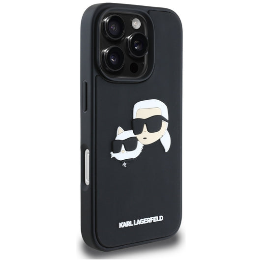 Hülle für Apple iPhone 16 Pro, Karl Lagerfeld, 3D Rubber Karl & Choupette, Schwarz