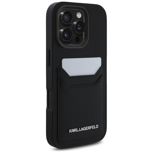 Hülle für Apple iPhone 16 Pro, Karl Lagerfeld, Grained Cardslots, Schwarz