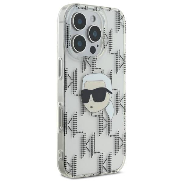 Étui pour Apple iPhone 16 Pro, Karl Lagerfeld, IML Luxury Electroplated Karl's Head, Transparent
