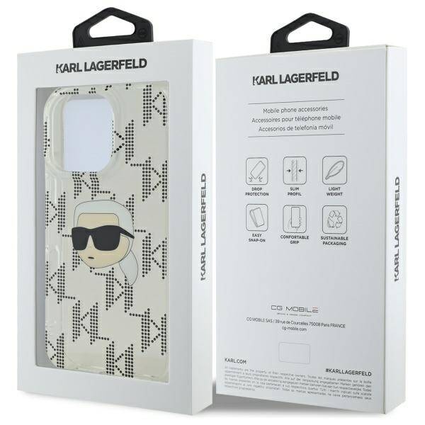 Étui pour Apple iPhone 16 Pro, Karl Lagerfeld, IML Luxury Electroplated Karl's Head, Transparent