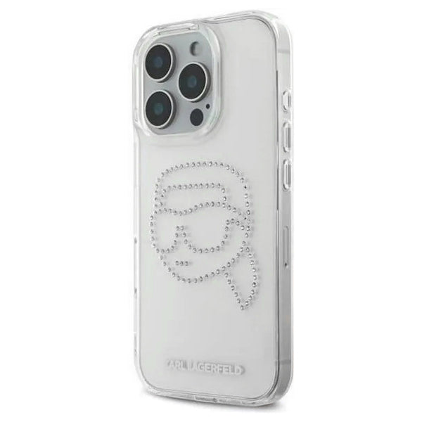 Hülle für Apple iPhone 16 Pro, Karl Lagerfeld, IML Rhinestones Karl's Head, Transparent