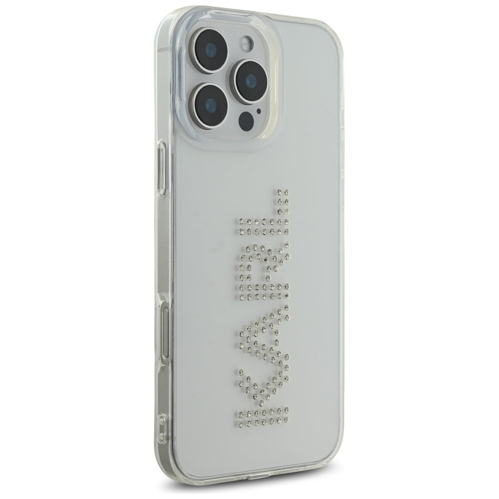 Hülle für Apple iPhone 16 Pro, Karl Lagerfeld, IML Rhinestones Transparent Logo, Transparent