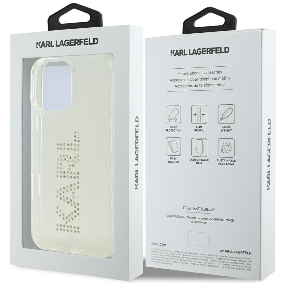 Hülle für Apple iPhone 16 Pro, Karl Lagerfeld, IML Rhinestones Transparent Logo, Transparent