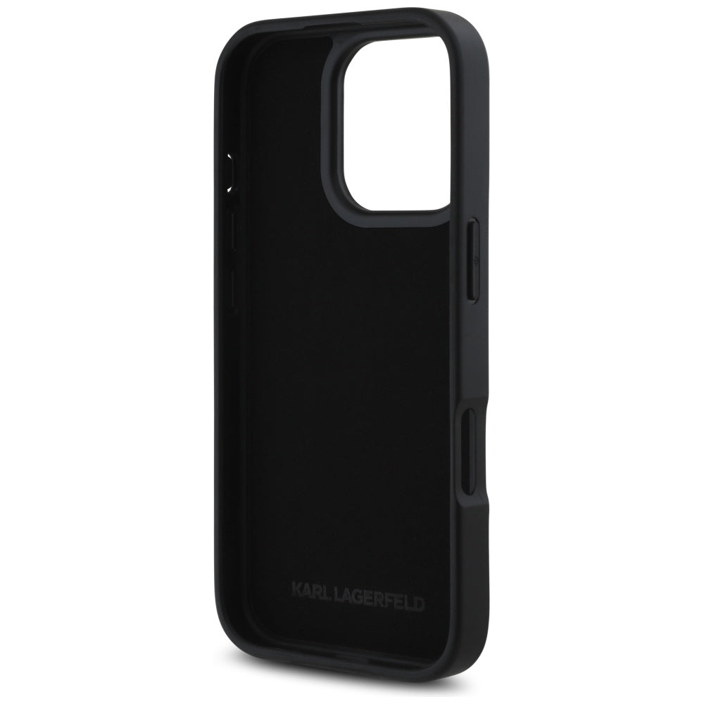 Étui pour Apple iPhone 16 Pro, Karl Lagerfeld, Signature Métallique, Noir