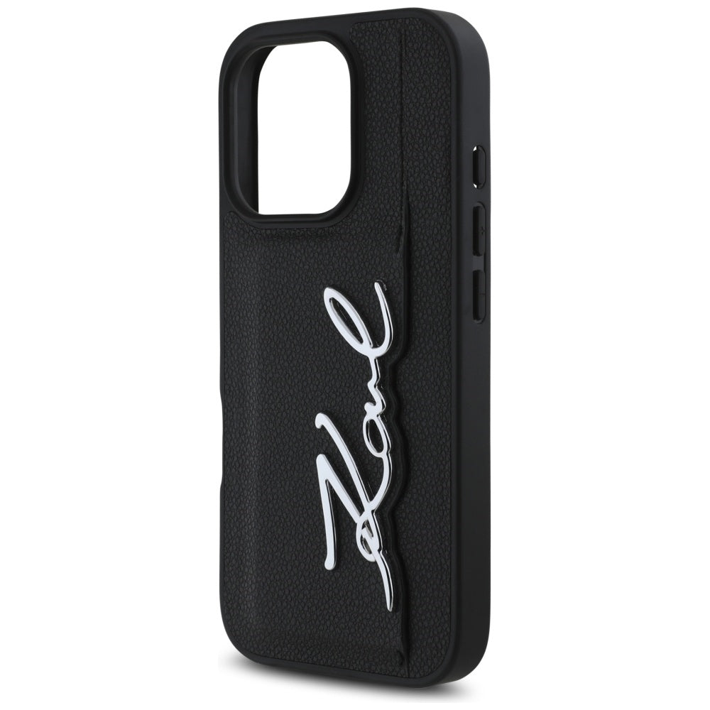 Étui pour Apple iPhone 16 Pro, Karl Lagerfeld, Signature Métallique, Noir
