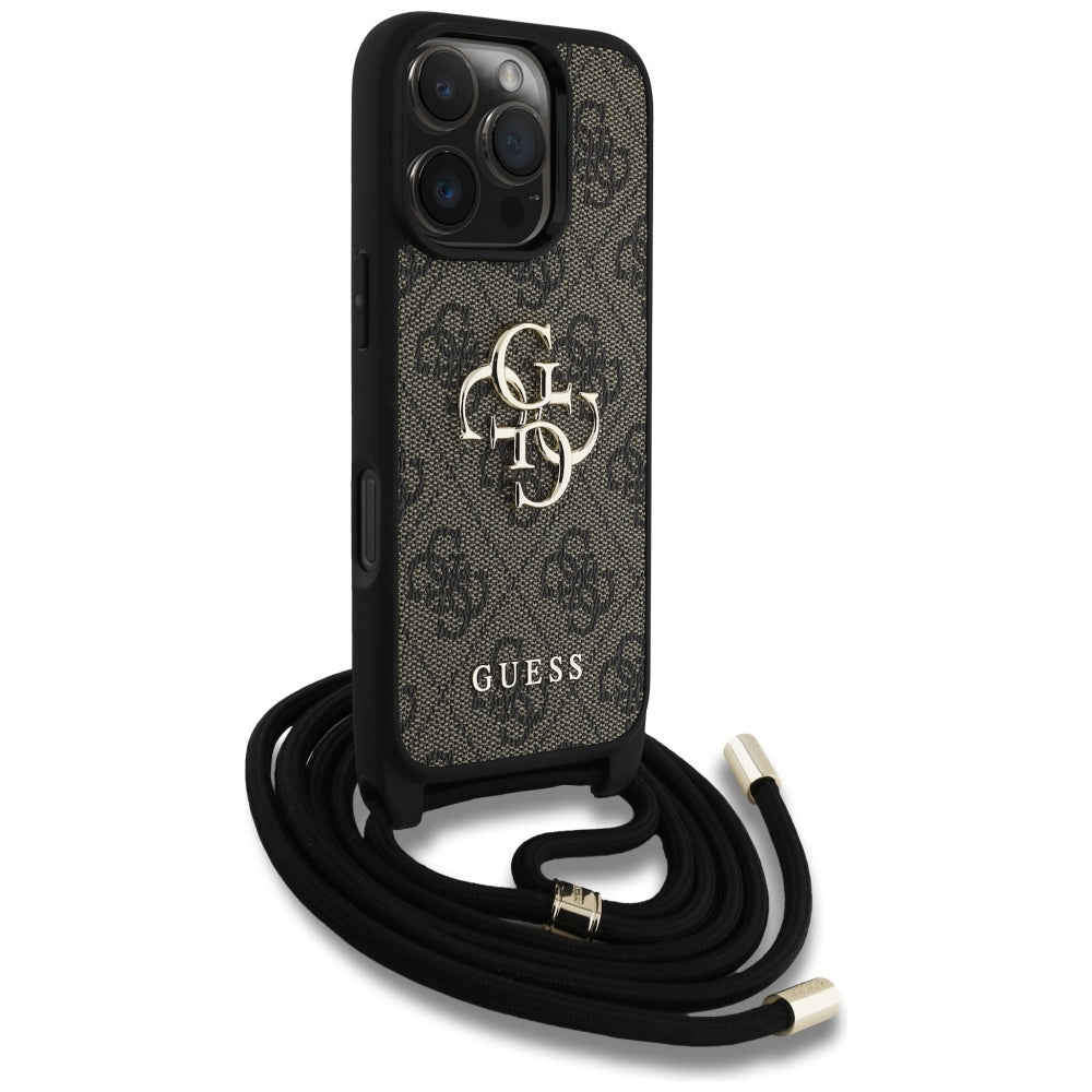 Étui pour Apple iPhone 16 Pro Max, Guess, 4G CBDY Grand Logo avec Bandoulière, Marron