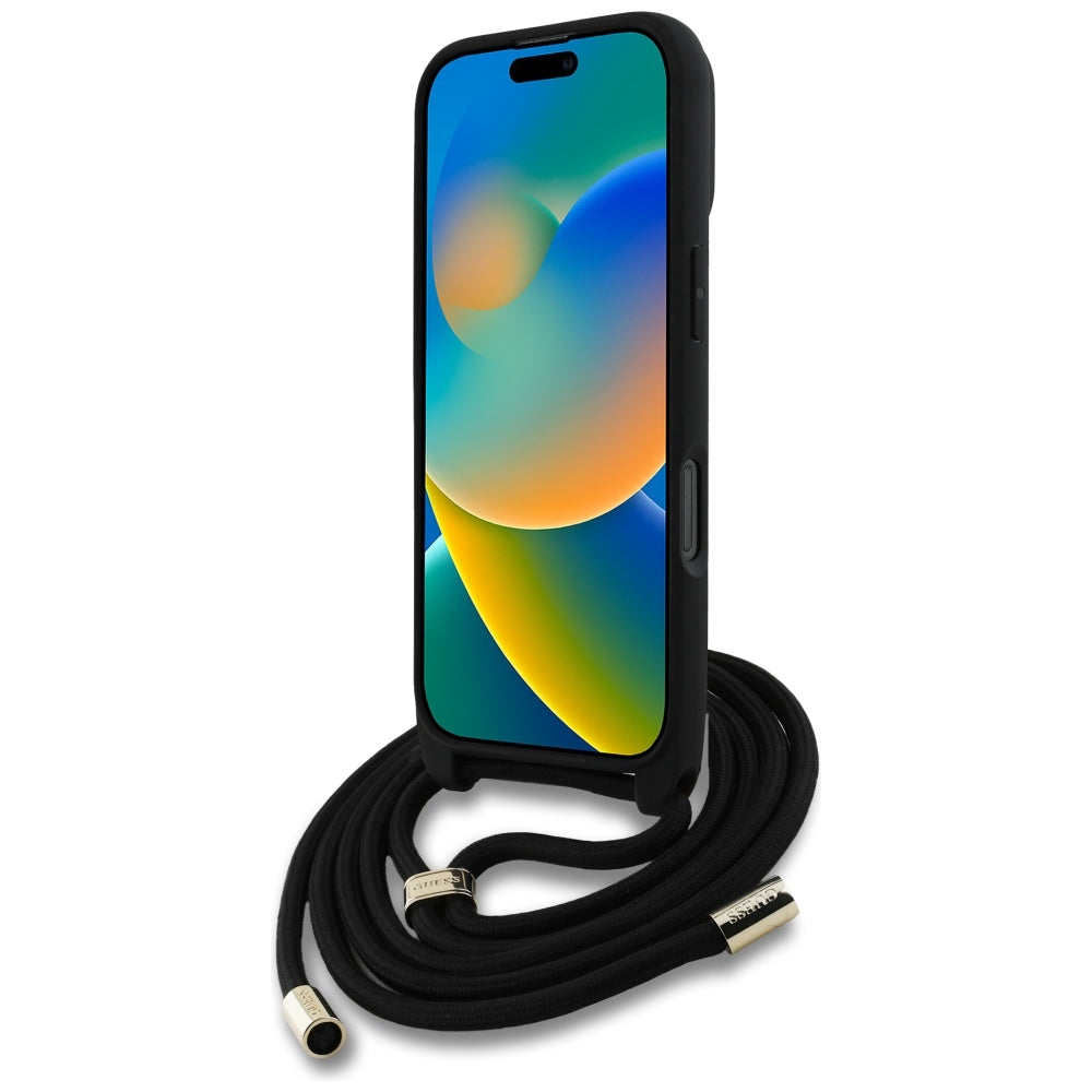 Étui pour Apple iPhone 16 Pro Max, Guess, 4G CBDY Grand Logo avec Bandoulière, Marron